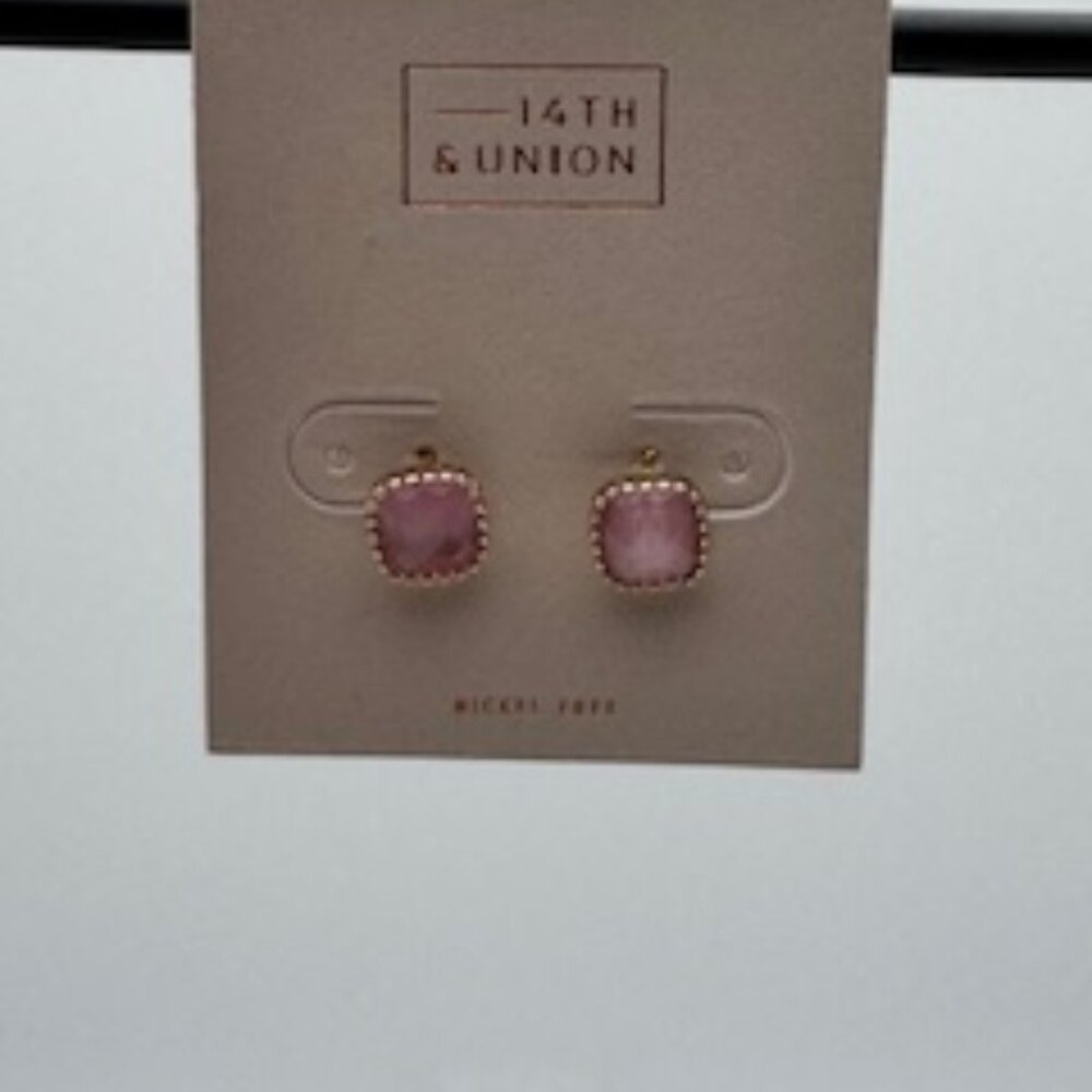 14th & Union Pink Stone on Gold mounting Studded Earrings - Picture 2 of 3
